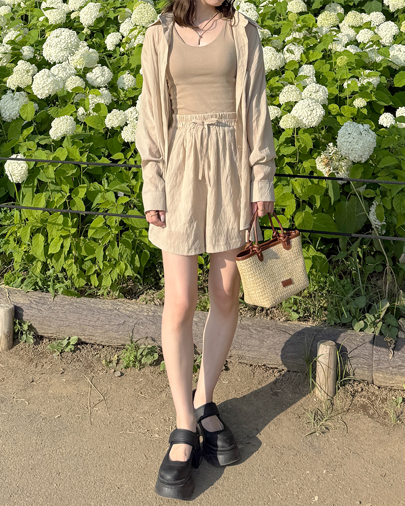 リネンシャツショートパンツセットアップ | ファッション通販