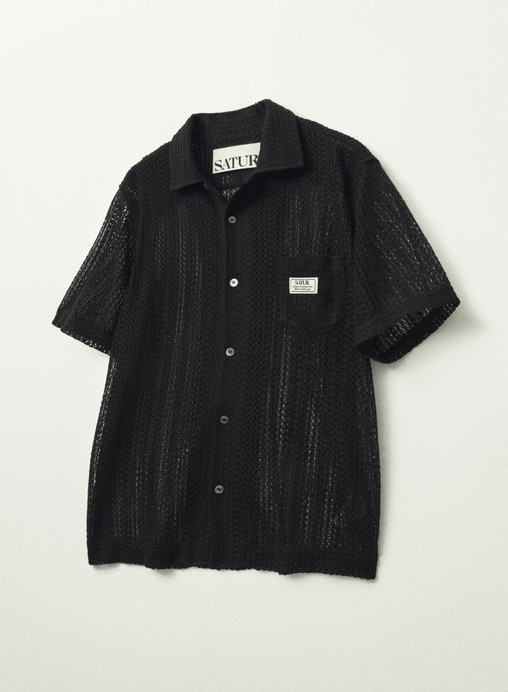 シャツ HUECLOSET Net Half Shirt Half Crochet Pattern Short Sleeve Button Up Shirt - White