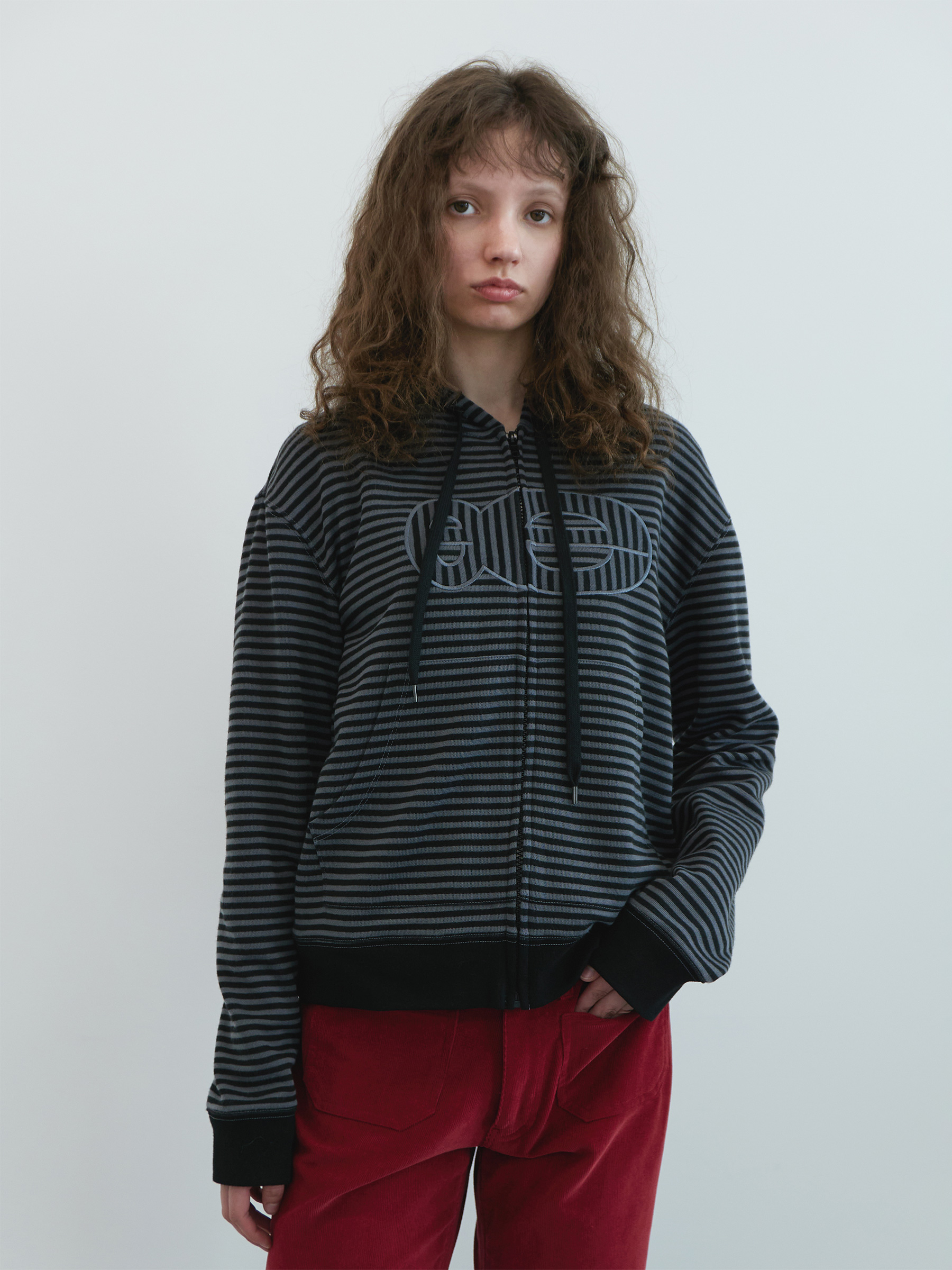 Striped Zip-up Hoodie (Black Stripe)