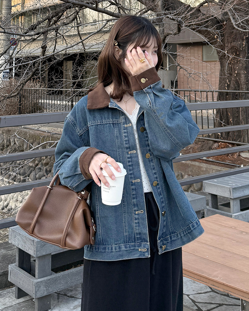 コーデュロイカラーネックデニムジャケット