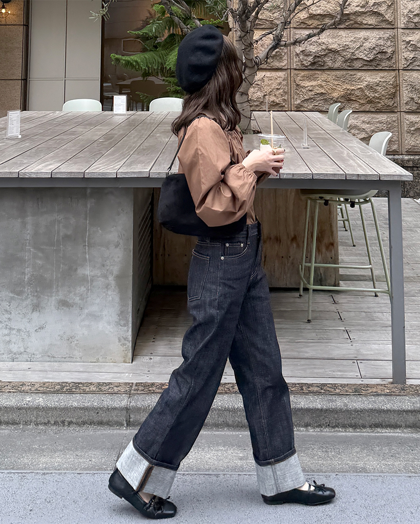 リジッド生デニムロールアップパンツ