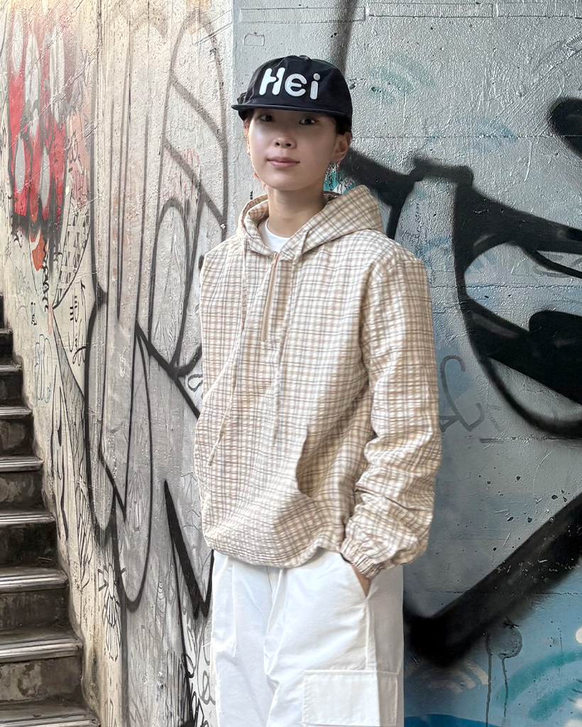 ハーフジップチェックアノラック