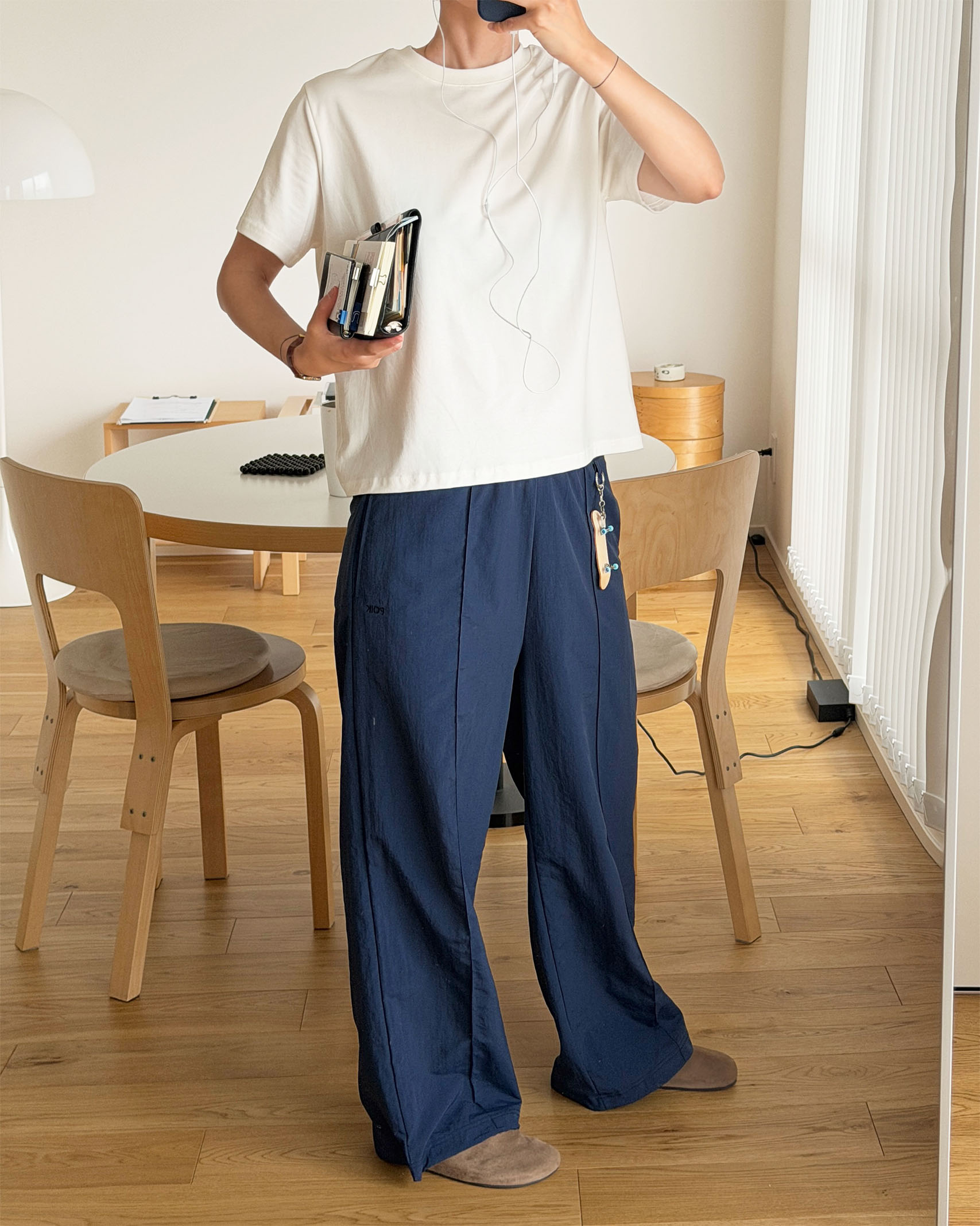 (ORIGINAL) ナイロンピンタックワイドパンツ (navy)