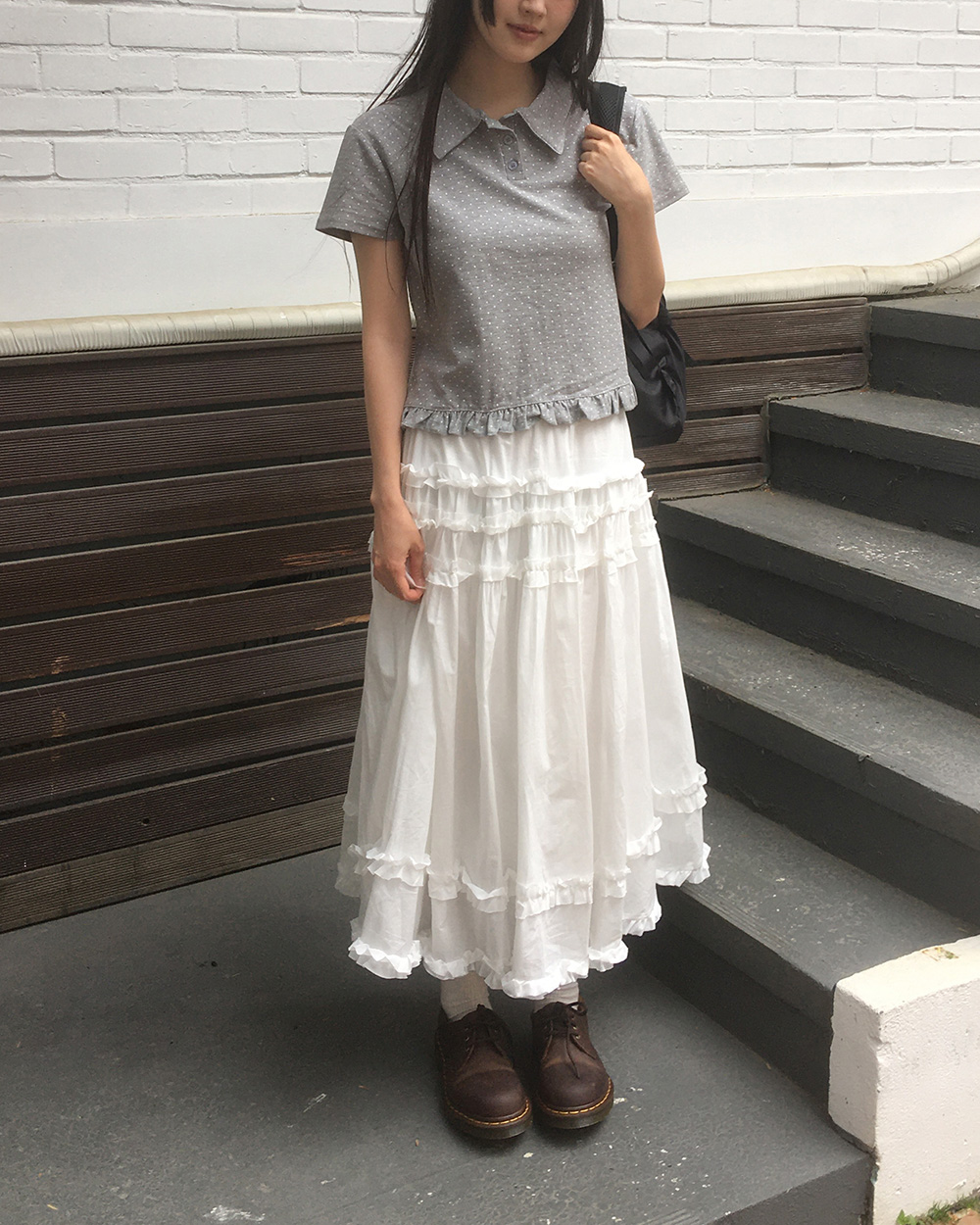 極美品　TBTX ティアードロングスカート 豪華フリル　純白 裏地付き　F 白スカート ティアードフリルプリーツロングスカート ティアード