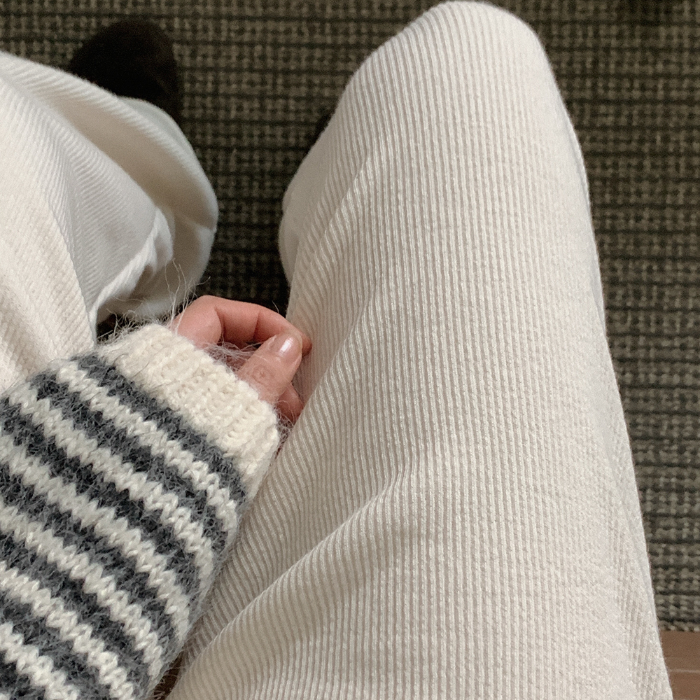 リブワイドウエストゴムパンツ