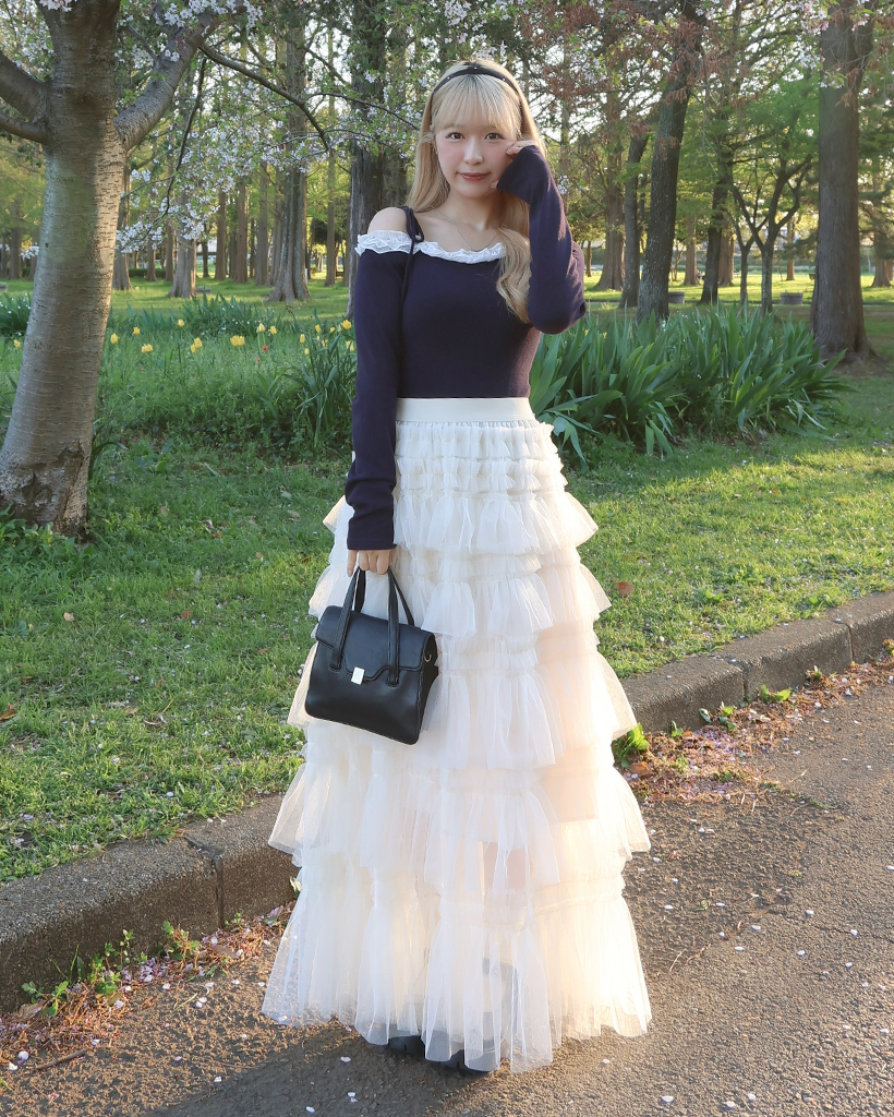 シフォンカンカンボリュームロングスカート