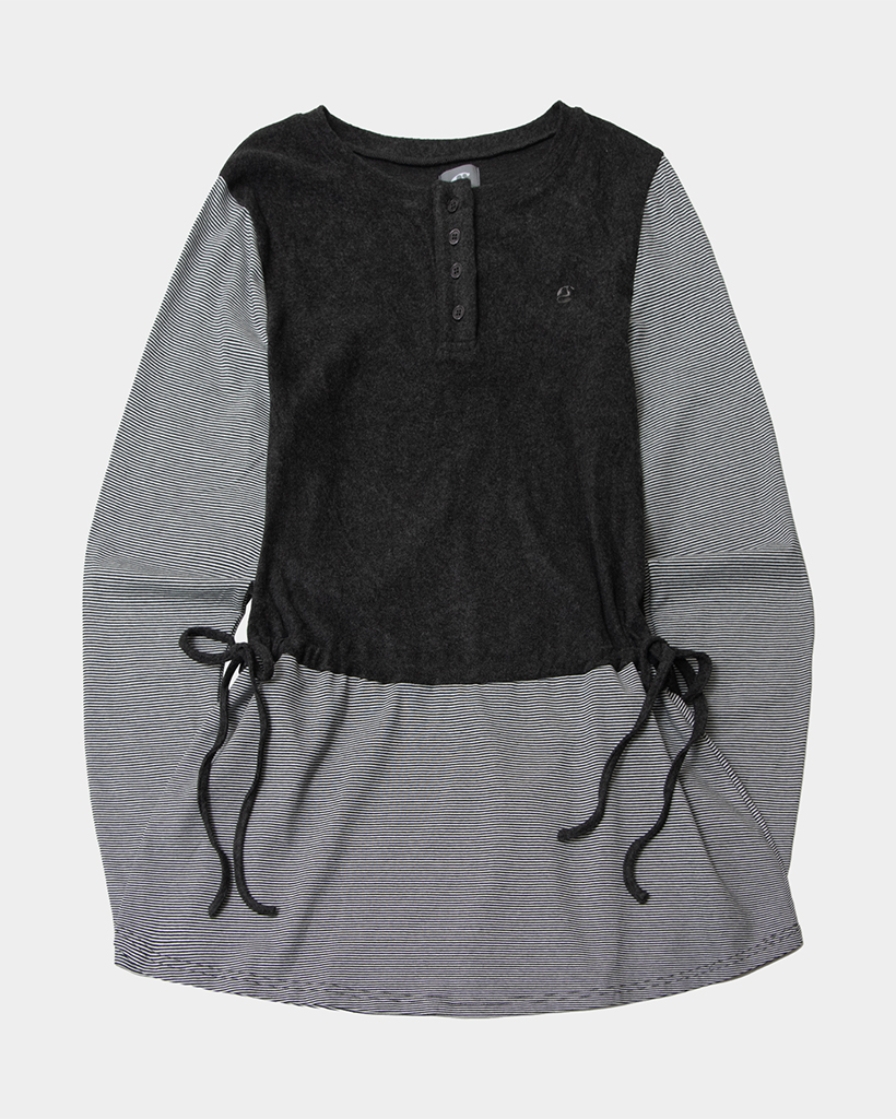 Two-tone shirring layered long sleeveless one-piece dress [black]