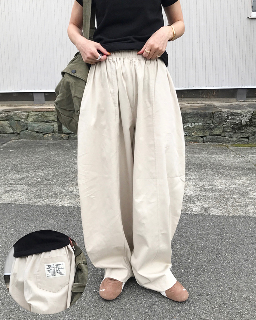 バックパッチウエストゴムワイドパンツ