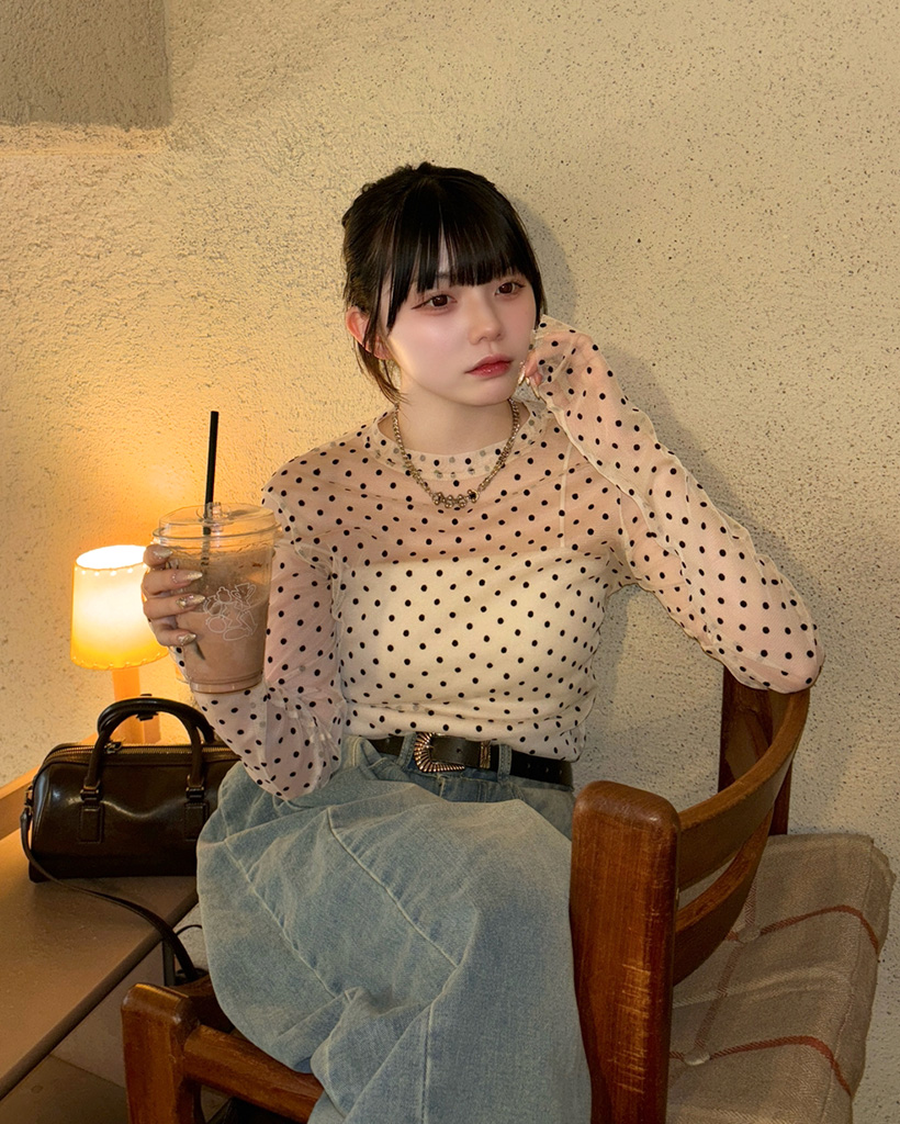[秋再入荷]ドットシースルーTシャツ