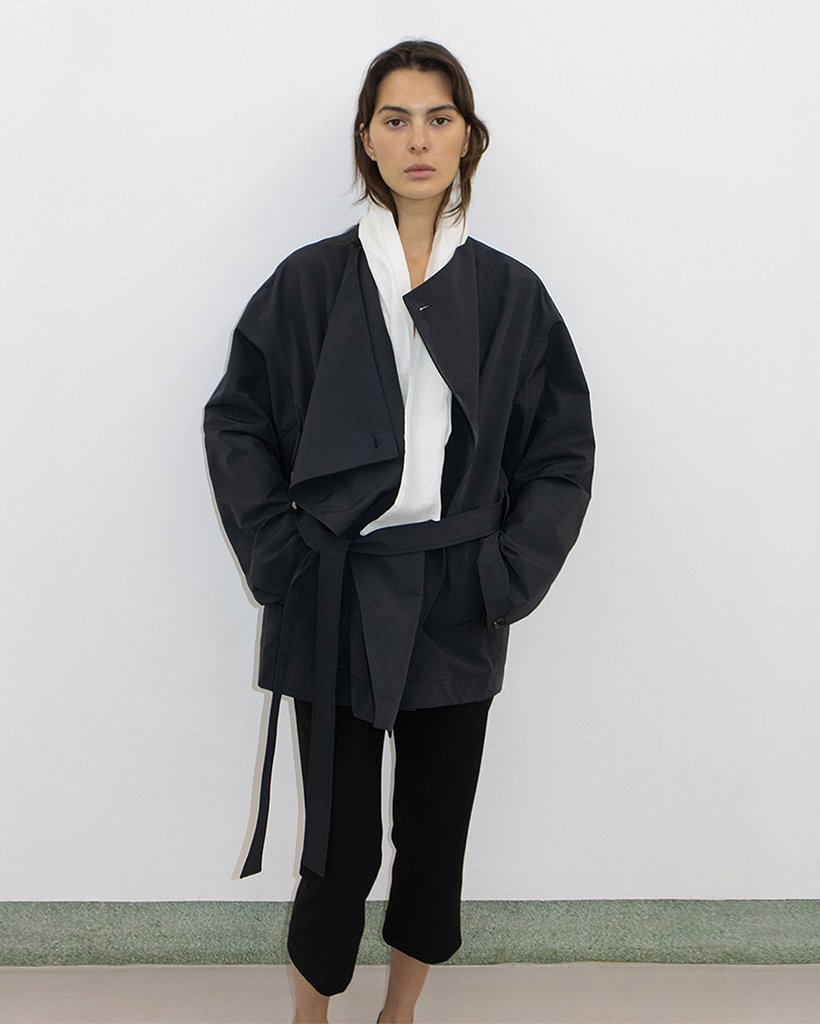 LIGHT DRAPE WRAP BELTED HALF TRENCH - INK