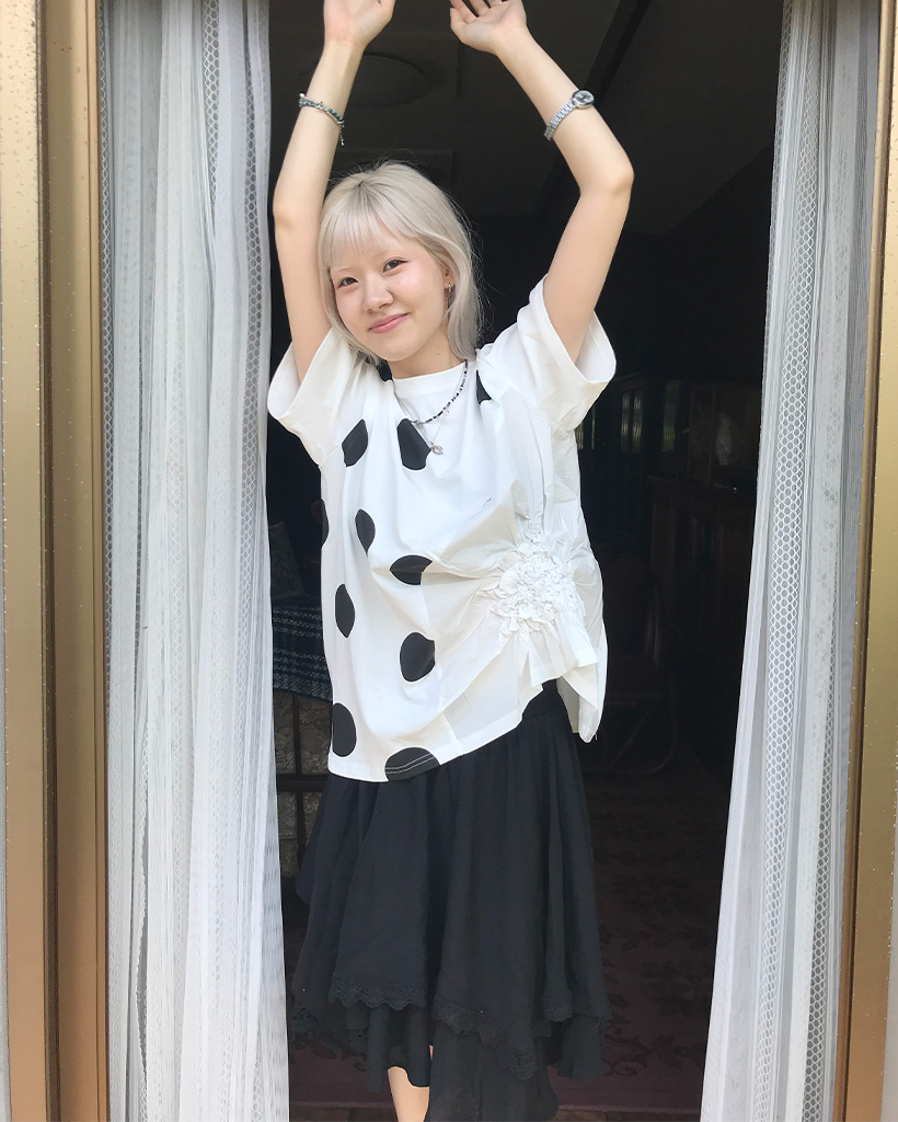ポルカドットギャザーポイントショートスリーブシャツ
