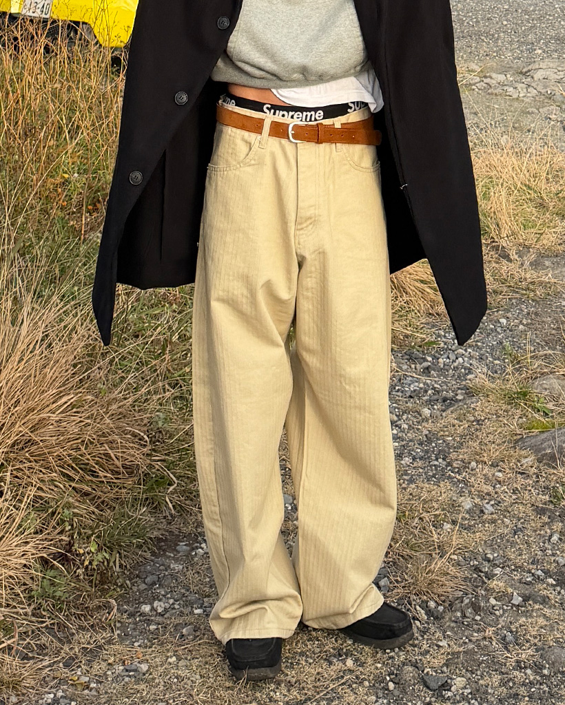 ヘリンボーンワイドカーブパンツ