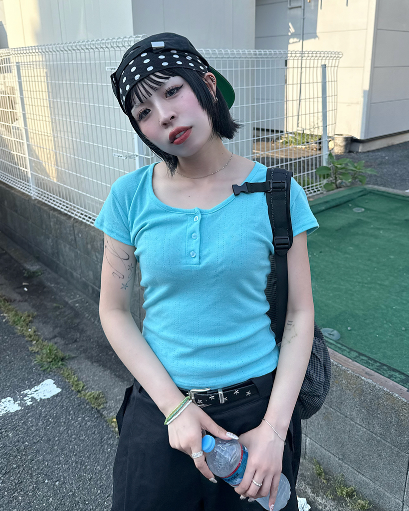 ヘンリーネックリブポワンテルショートスリーブTシャツ