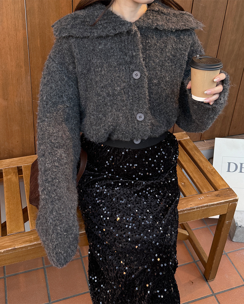 ハイネックブークレカーディガン