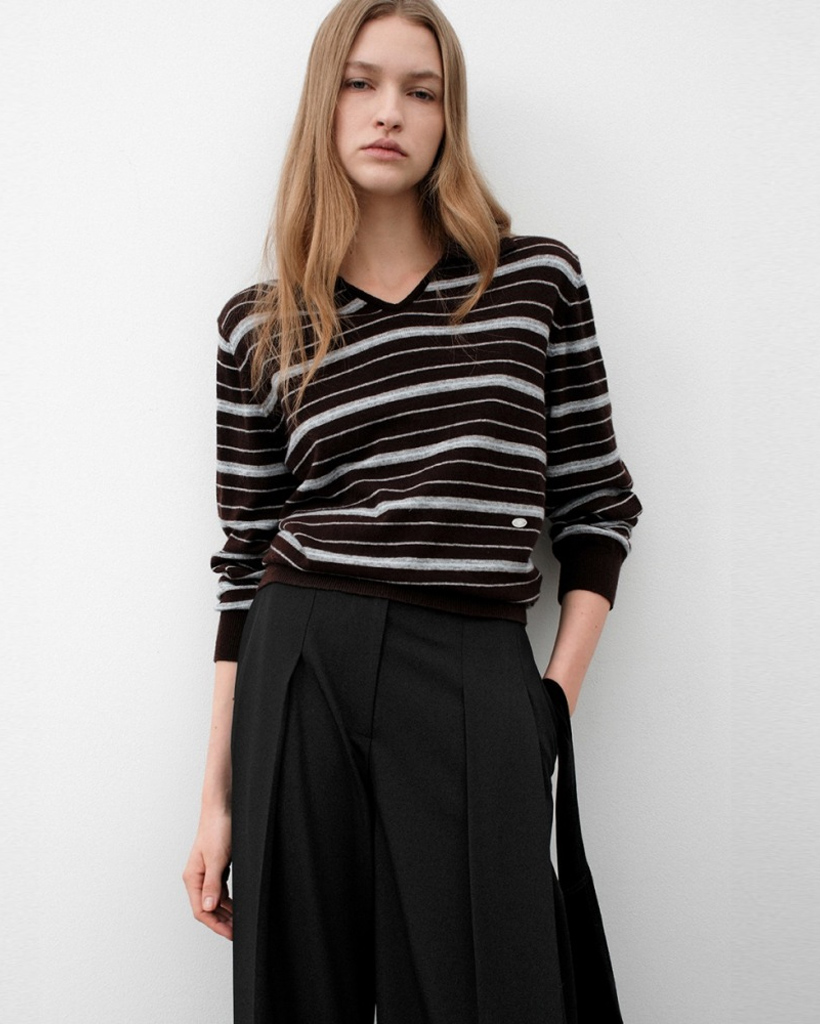 (T-7113)ESSENTIAL STRIPE COLLAR KNIT