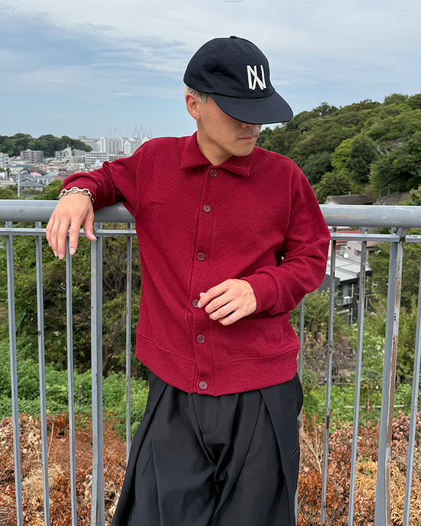 襟付きニットカーディガン