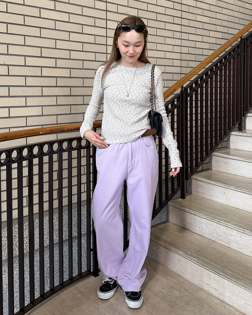 (ユニセックス)カラーコットンワイドパンツ