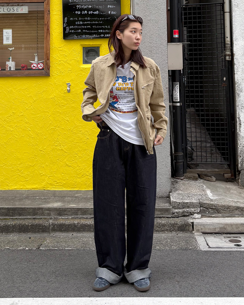 ビッグポケットワイド生地デニムパンツ