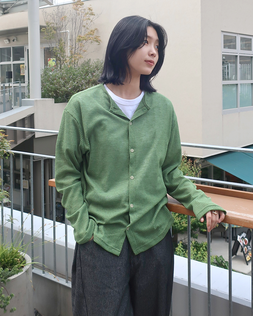 (ユニセックス)ラウンドネックリブカーディガン