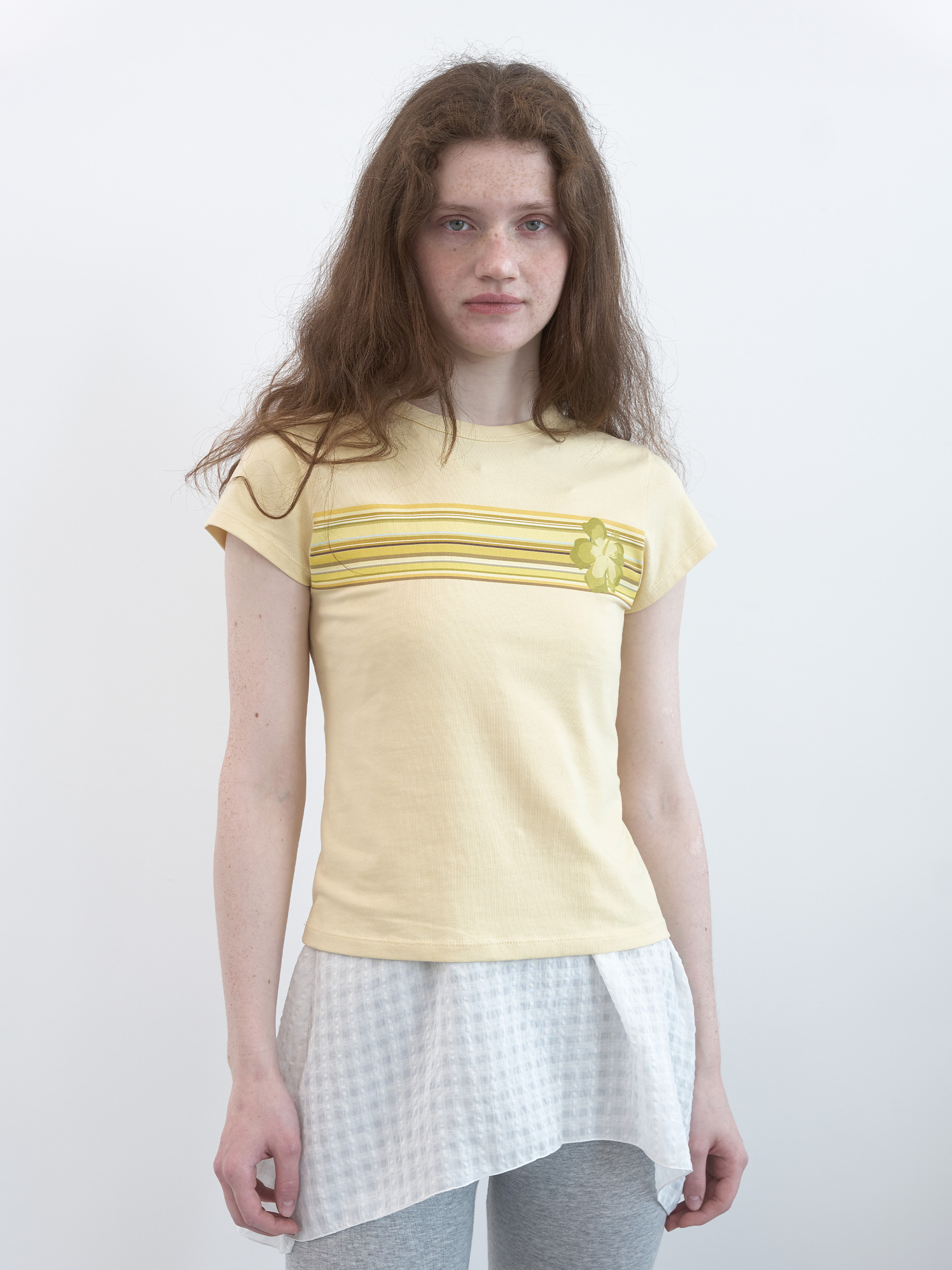 Striped Flower T-shirt (Cream Yellow)