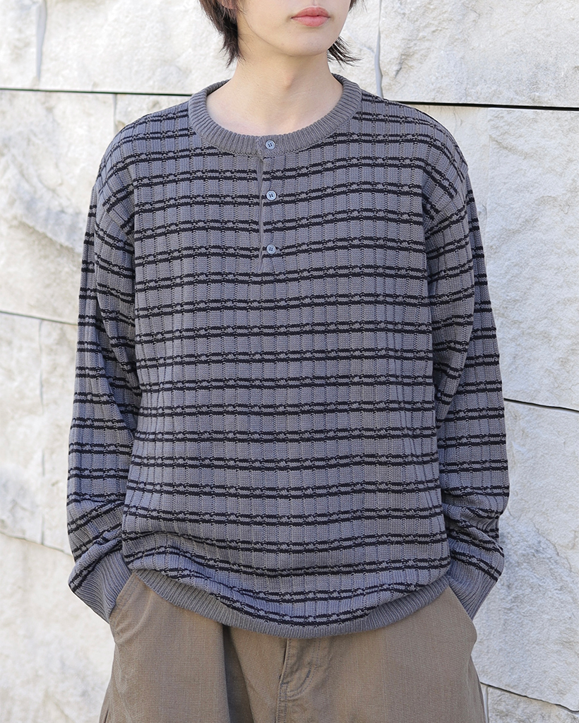 (ユニセックス)ハーフオープンボーダーニット