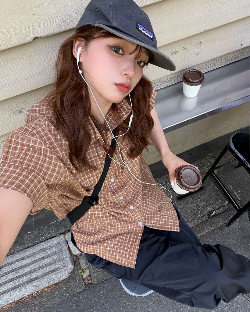 ギンガムチェックハーフシャツ