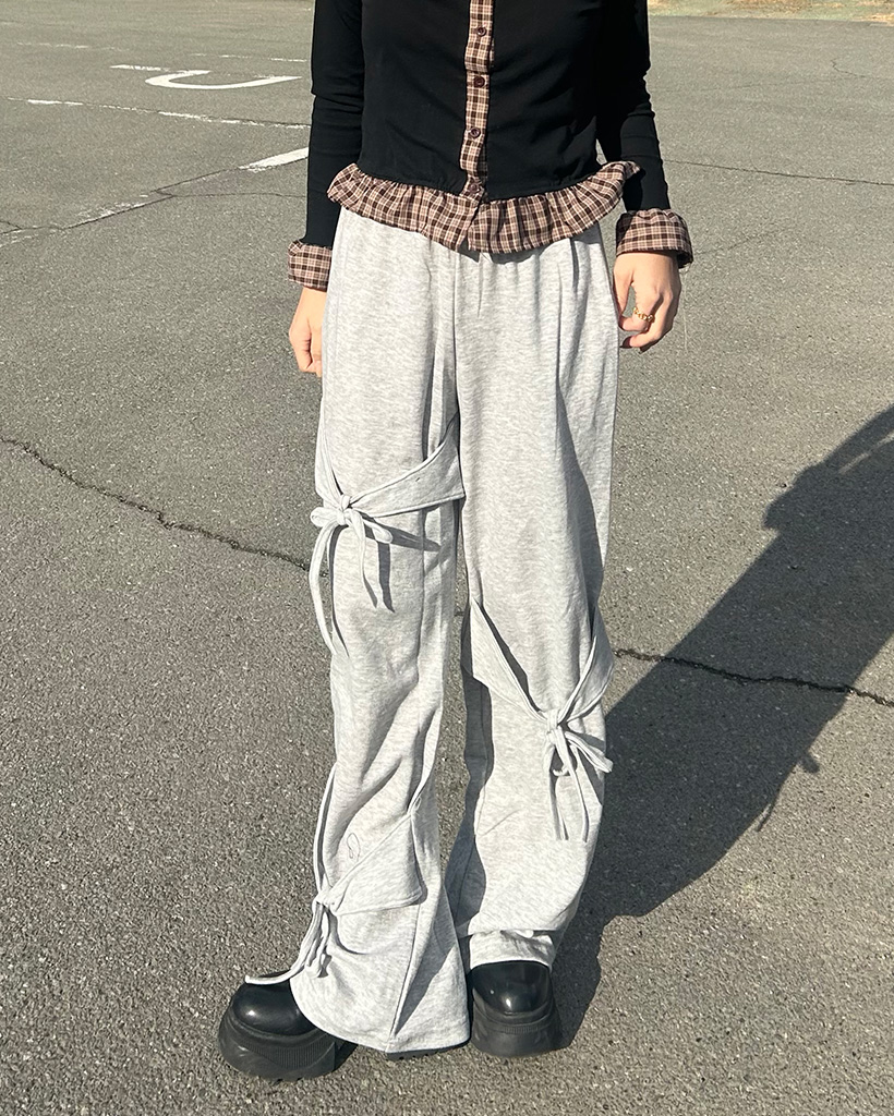 ウエストストリングリボンディテールイージーパンツ