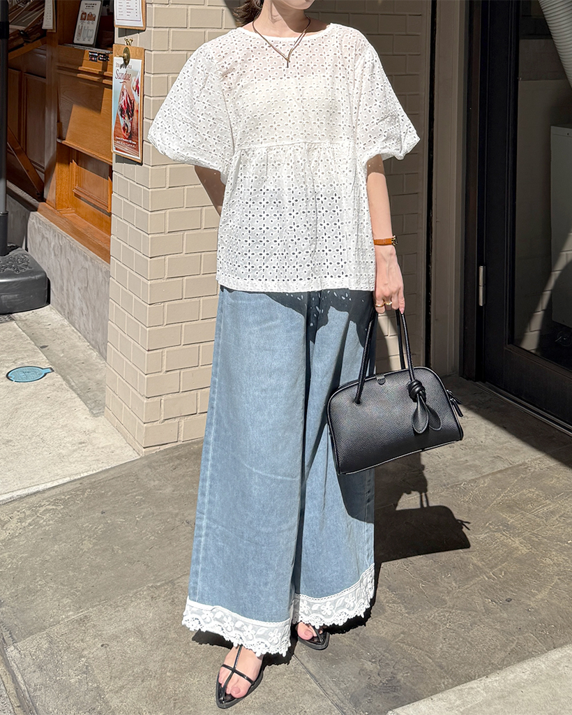 レースポイントワイドデニムパンツ | ファッション通販サイト NUGU