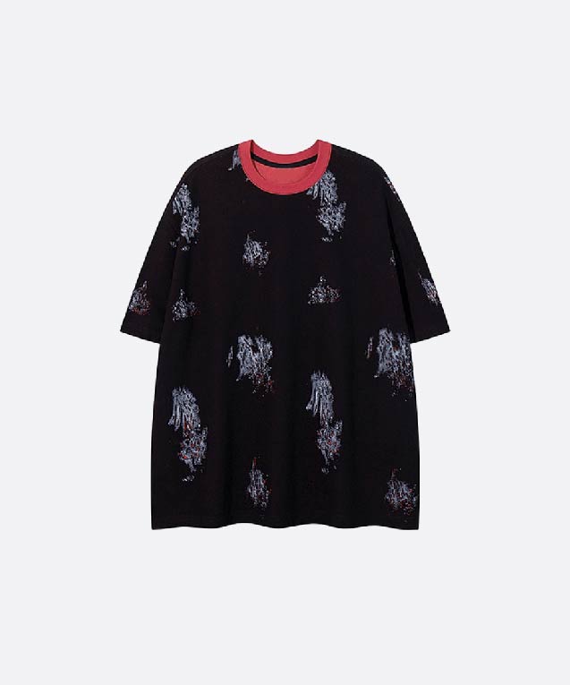 コントラストパイピングプリントTシャツ