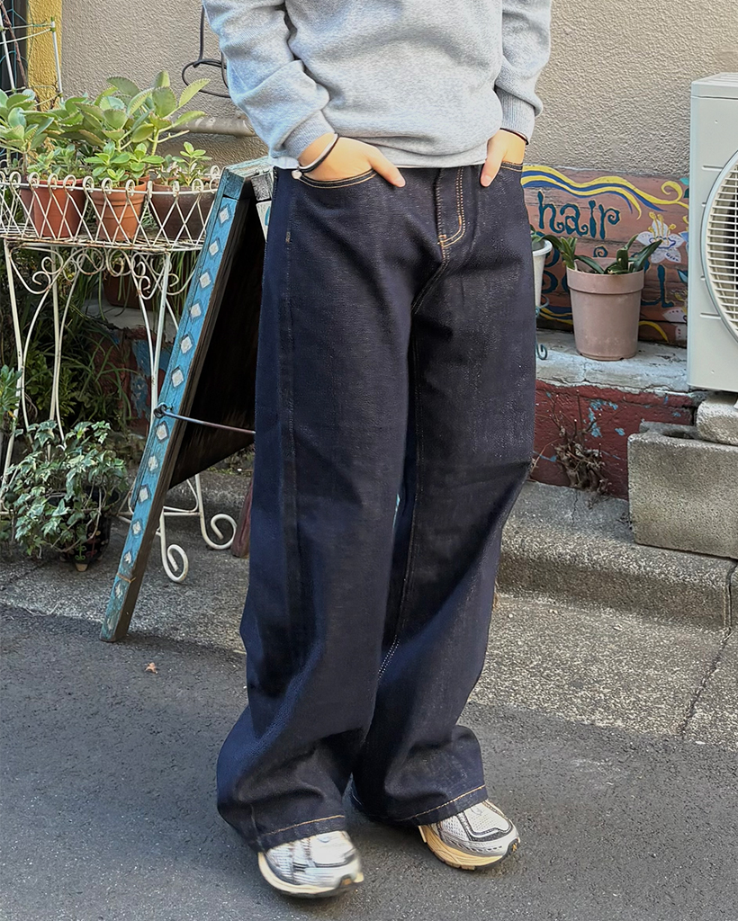 (ユニセックス)ステッチカジュアルワイドデニム