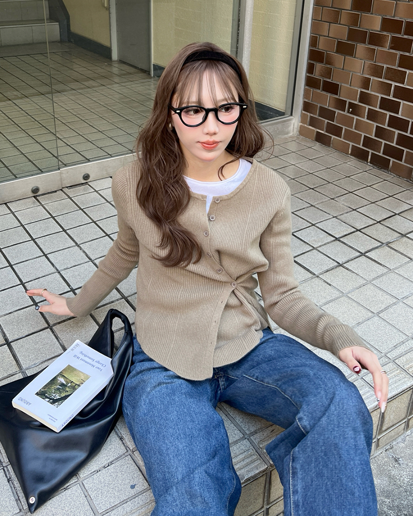 サイドボタンリブカーディガン