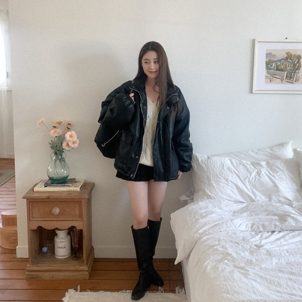 裏起毛ファーレザーブルゾン