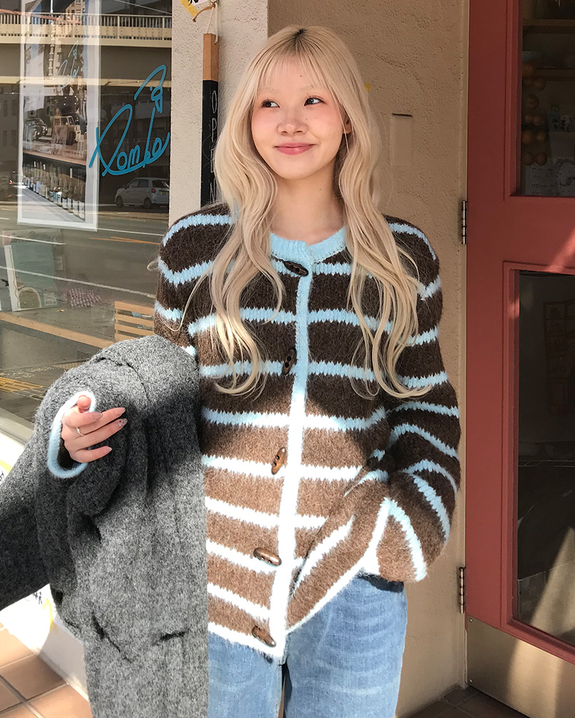 ダッフルポイントボーダーカーディガン