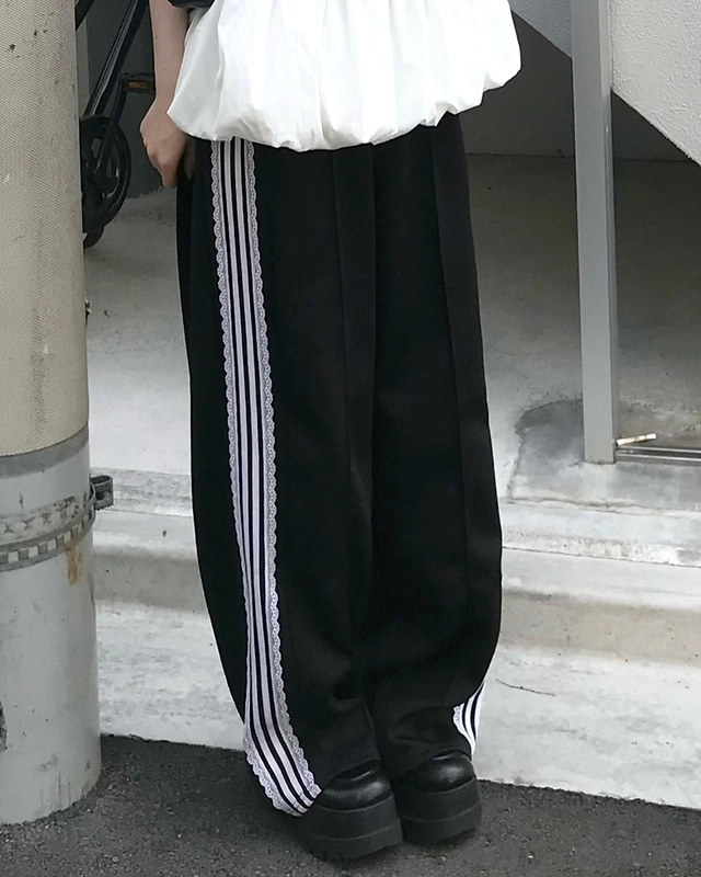 ブラック レース ワイドレッグパンツ シースルーレースメッシュ ワイドレッグパンツ PT0328 | Style