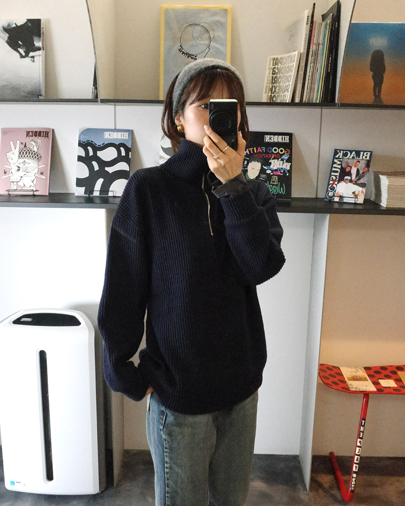 起毛オーバーフィットハーフニットジップ