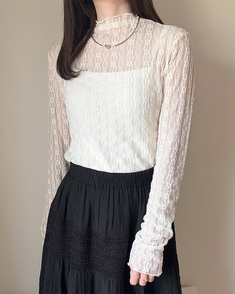 フラワーシースルーレイヤードTシャツ