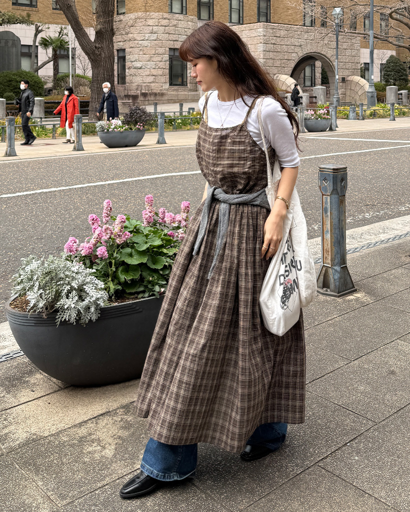 チェックキャミソールロングワンピース