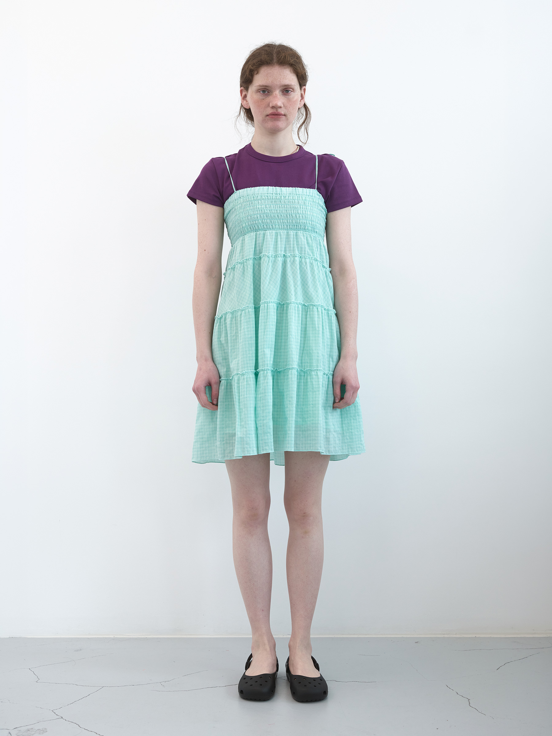 Checked Frill Two-way Dress (Mint Check)