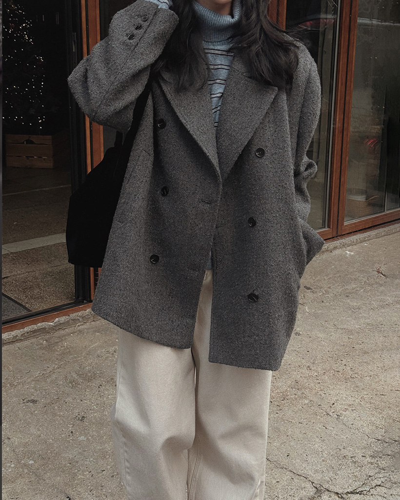 (2type)ブークレ ダブルボタン コート