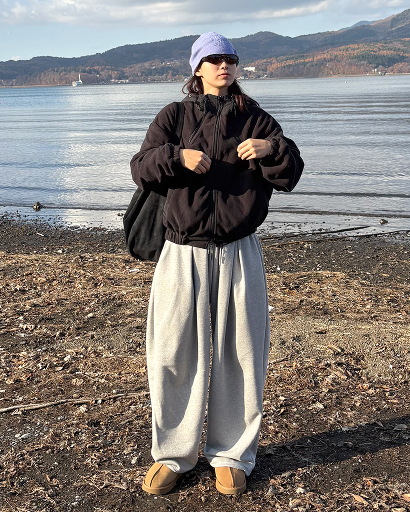 (ユニセックス)シンプルピンタックワイドスウェットパンツ