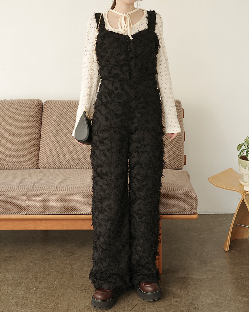 (ORIGINAL) ハートネックフェザージャンプスーツ