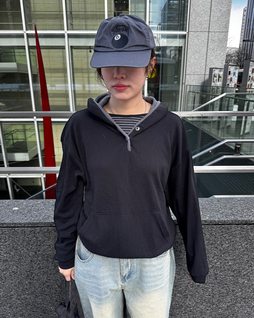 オーバーフィットカラーフードパーカー