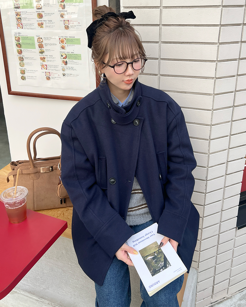 ダブルボタンキルティングコート