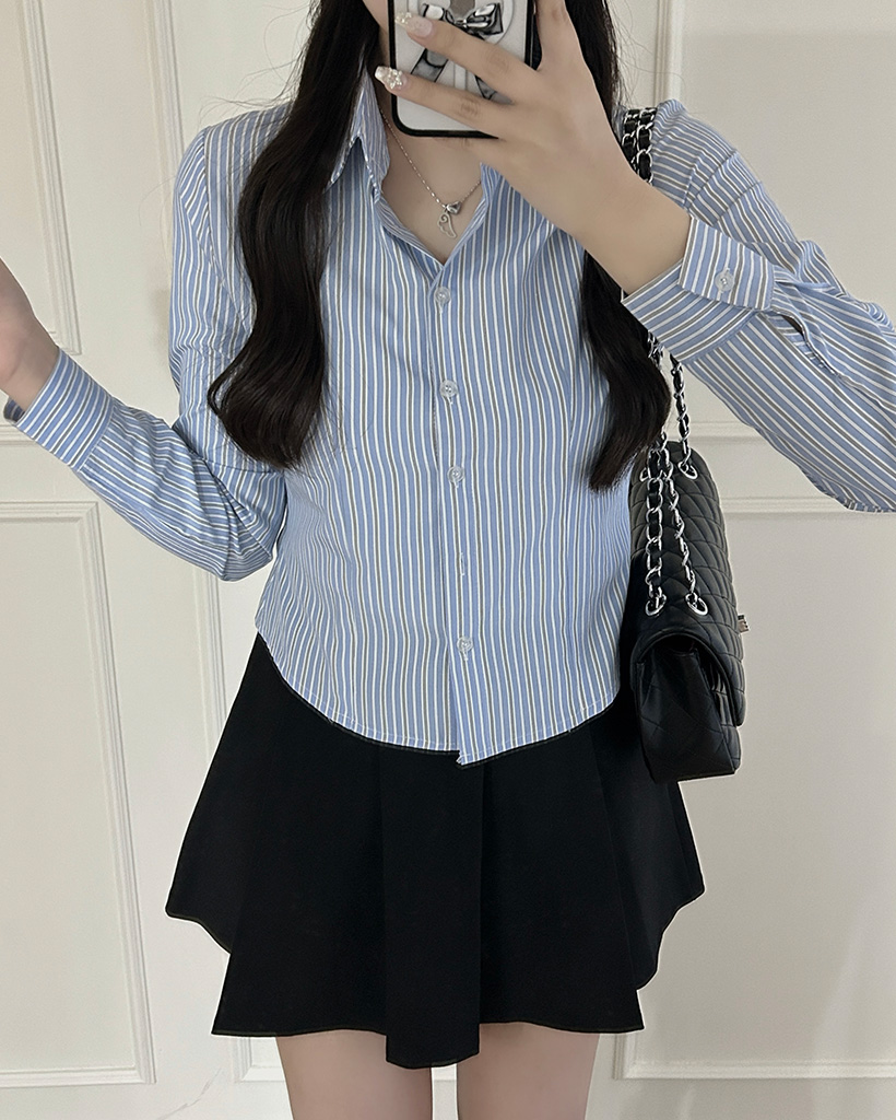 ストライプクロップロングスリーブシャツ