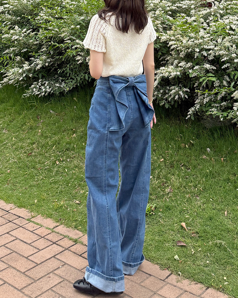 バックリボンフリルデニムパンツ