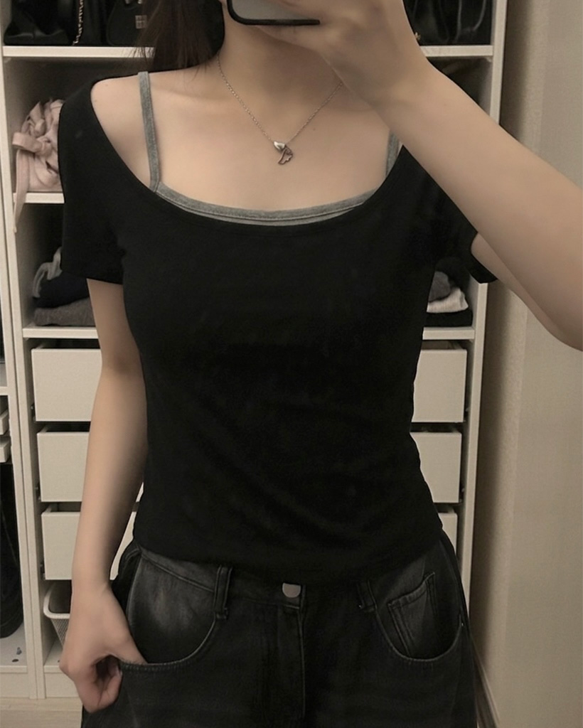 キャミソールレイヤード半袖Tシャツ