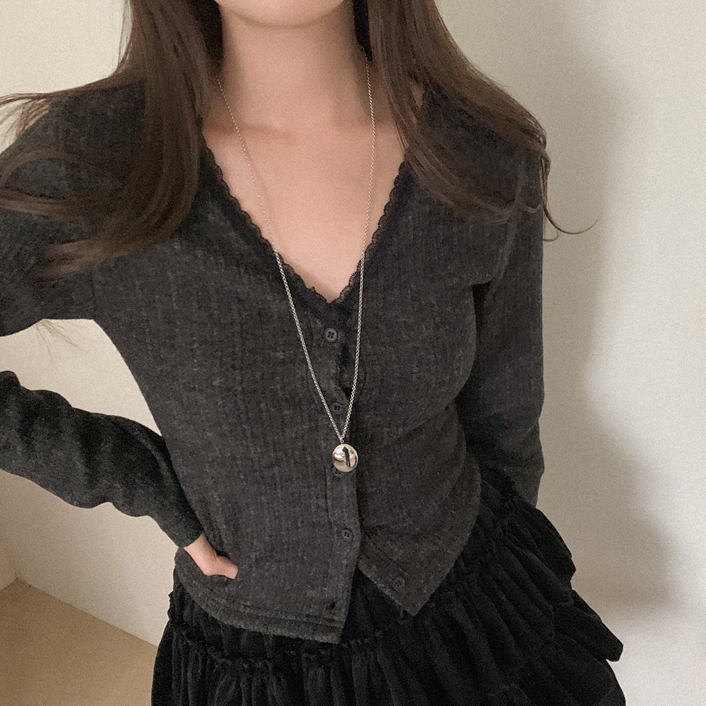 リブ レース カーディガン