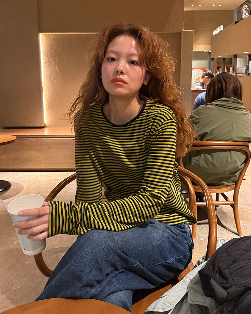 ラウンドネックボーダーロングＴシャツ