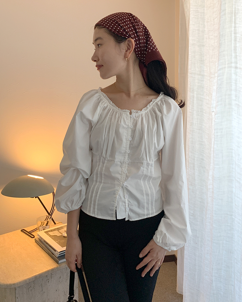 美品 anuans プレイドダブルフリルブラウス （BEIGE） アニュアンス