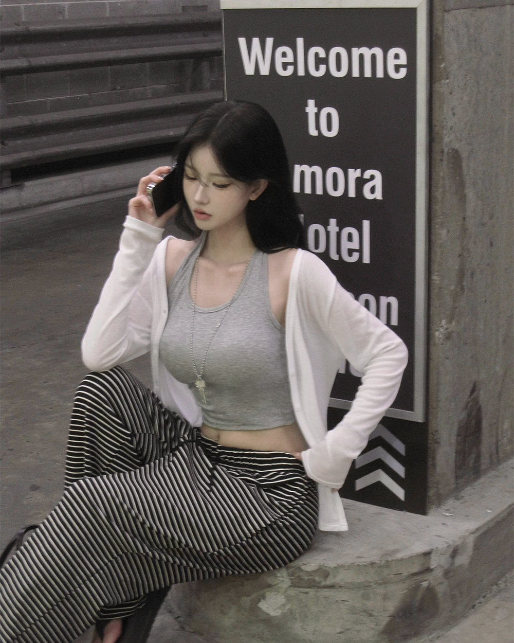 original] ペール、シースルー長袖カーディガン | ファッション通販